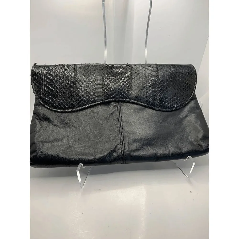 Black Snake Skin Leather Clutch
